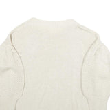 Womens Cream Plain Jumper Crew Neck Polyester Blend Chunky Knit M Lightweight