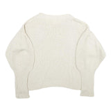 Womens Cream Plain Jumper Crew Neck Polyester Blend Chunky Knit M Lightweight