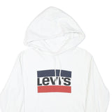 LEVI'S Mens White Hoodie S Cotton Blend Pullover Drawstring Pocket Casual