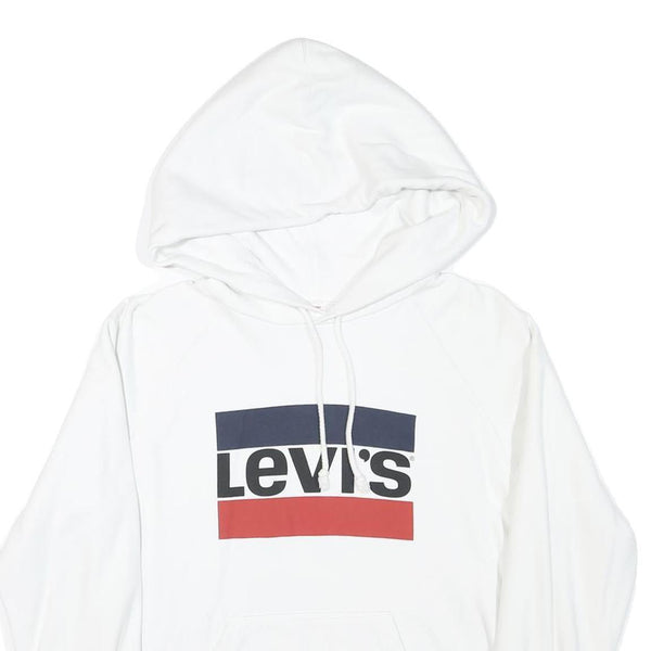 LEVI'S Mens White Hoodie S Cotton Blend Pullover Drawstring Pocket Casual