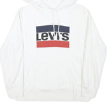 LEVI'S Mens White Hoodie S Cotton Blend Pullover Drawstring Pocket Casual