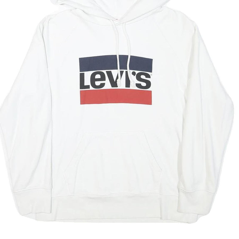 LEVI'S Mens White Hoodie S Cotton Blend Pullover Drawstring Pocket Casual