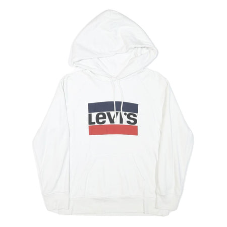 LEVI'S Mens White Hoodie S Cotton Blend Pullover Drawstring Pocket Casual