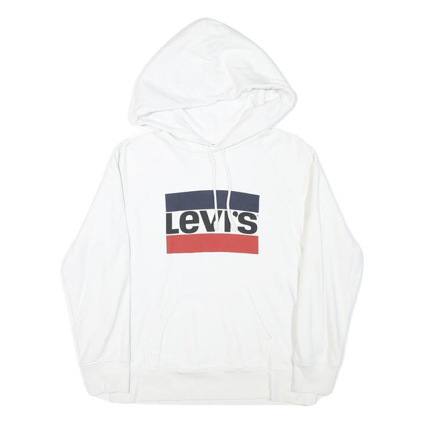 LEVI'S Mens White Hoodie S Cotton Blend Pullover Drawstring Pocket Casual