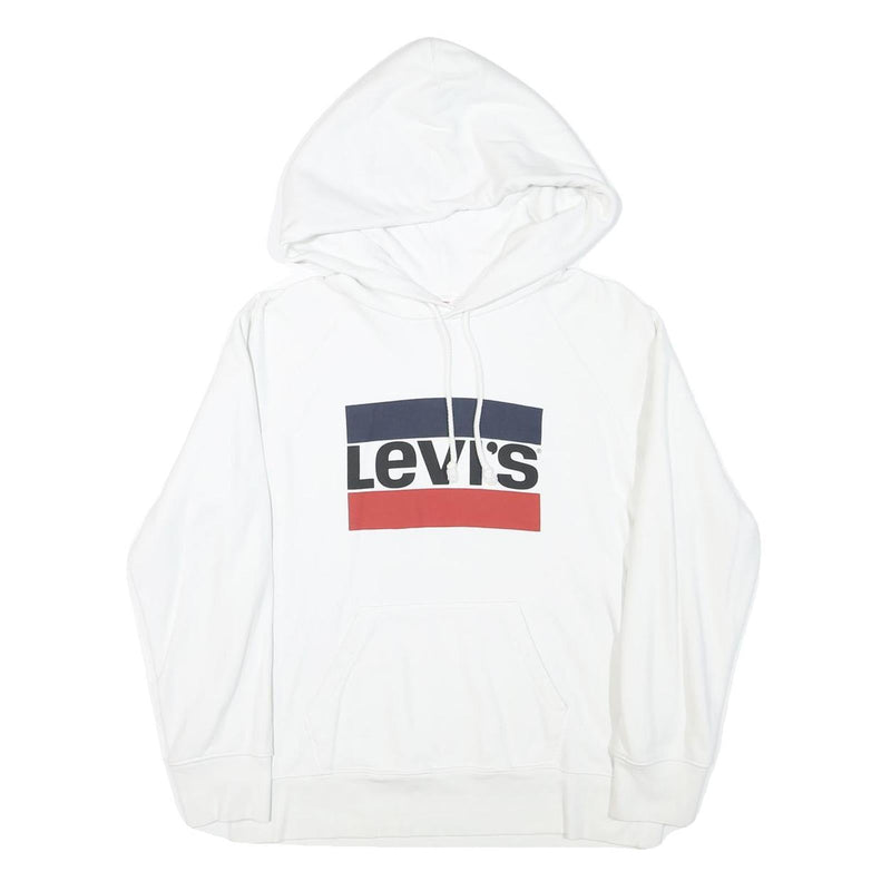 LEVI'S Mens White Hoodie S Cotton Blend Pullover Drawstring Pocket Casual