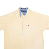 TOMMY HILFIGER Mens Yellow & White Check Shirt S Relaxed Fit Cotton Short Sleeve