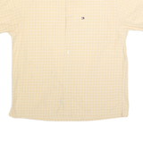 TOMMY HILFIGER Mens Yellow & White Check Shirt S Relaxed Fit Cotton Short Sleeve