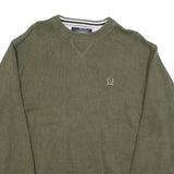 TOMMY HILFIGER Mens Green Plain Crew Neck Basic Knit Jumper L Cotton Blend