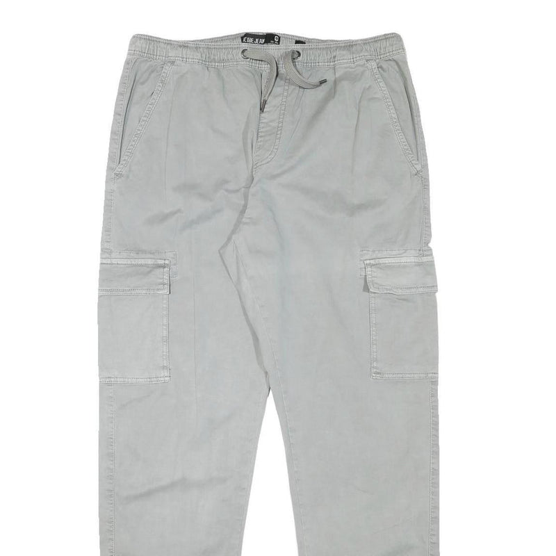 INDICODE Mens Cotton Blend Grey Regular Cargo Trousers W33 L31 Drawstring Waist