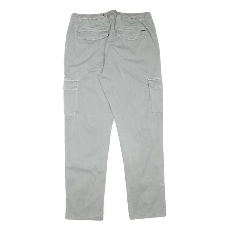 INDICODE Mens Cotton Blend Grey Regular Cargo Trousers W33 L31 Drawstring Waist