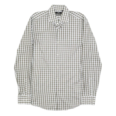 BOSS HUGO BOSS Mens Green & White Check Shirt M Cotton Classic Smart