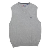 CHAPS Mens Grey Plain Cotton Sleeveless V-Neck Jumper L Knitwear Summer