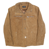 THE OUTWEAR Womens Beige Leather Zip Jacket L Suede Finish Stylish Outerwear