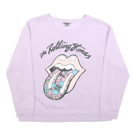THE ROLLING STONES Womens Lilac Sweatshirt L Cotton Blend Crew Neck Long Sleeve