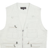QKM Mens White Cotton Blend Utility Jacket L Multi Pocket Zip Casual