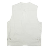 QKM Mens White Cotton Blend Utility Jacket L Multi Pocket Zip Casual