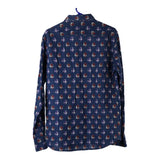 Vintage navy Viking Uomo Patterned Shirt - mens medium