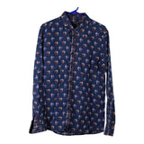 Vintage navy Viking Uomo Patterned Shirt - mens medium