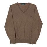 Vintage Fred Perry V-neck Jumper - Large Brown Wool