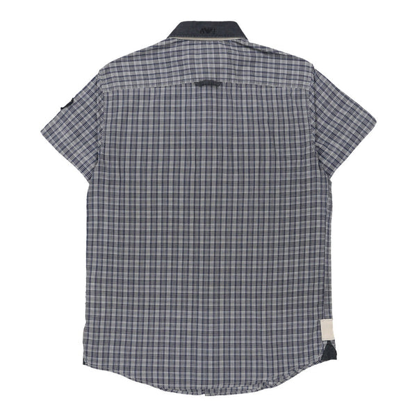 Armani Jeans Checked Short Sleeve Shirt - Small Blue Cotton