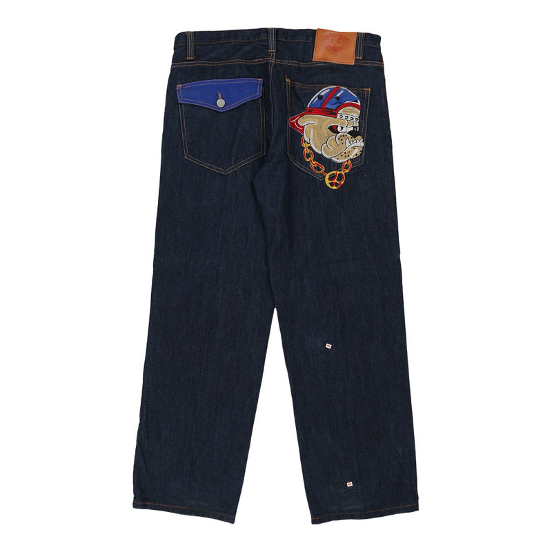 2009 Ed Hardy Embroidered Jeans - 40W 34L Blue Cotton