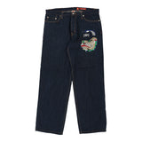 2009 Ed Hardy Embroidered Jeans - 40W 34L Blue Cotton