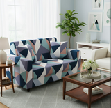 Anyseat 4-Seater Sofa Cover – Blue White Geometric Style Slipcover for Living Room Chair Protection