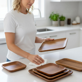 Anygleam Brown 6pcs Acacia Wood Plate Food Kitchen Tableware
