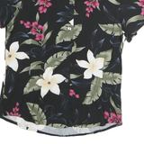 CARRIBEAN JOE Womens Black Floral Print Cotton Shirt S Tropical Summer Blouse