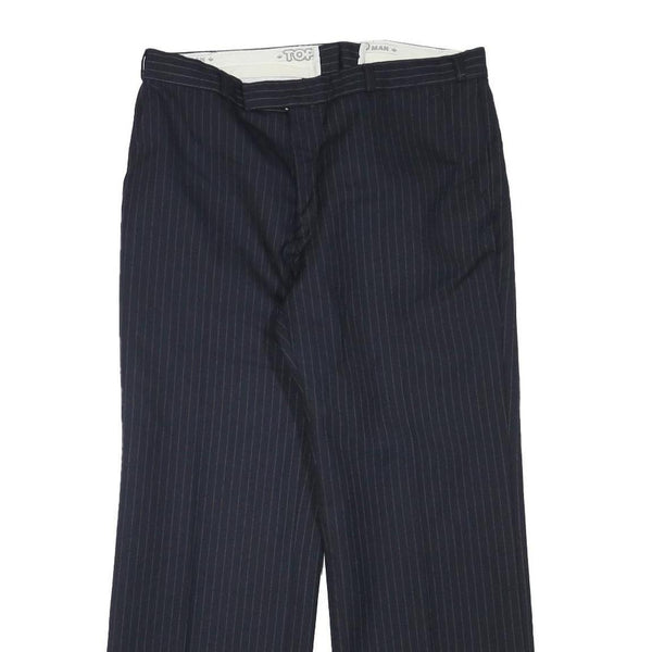 TOP MAN Mens Wool Blend Navy Regular Straight Trousers W31 L26 Pinstripe Zip