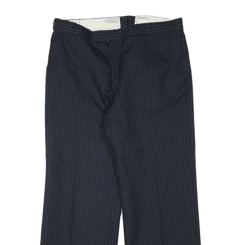 TOP MAN Mens Wool Blend Navy Regular Straight Trousers W31 L26 Pinstripe Zip