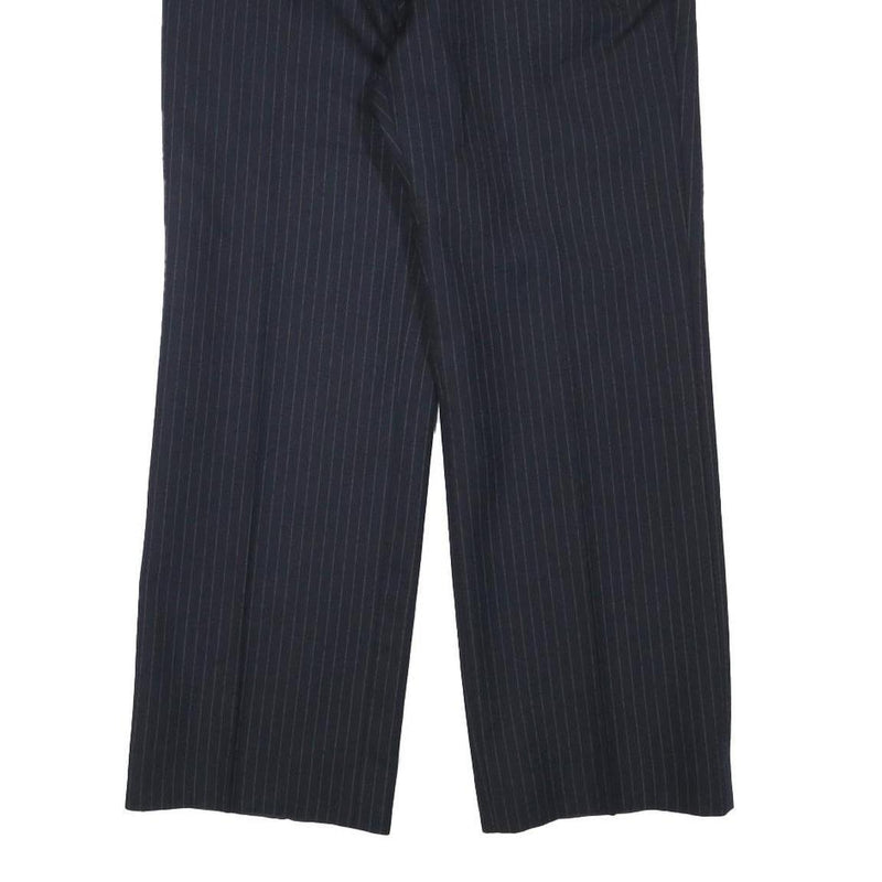TOP MAN Mens Wool Blend Navy Regular Straight Trousers W31 L26 Pinstripe Zip