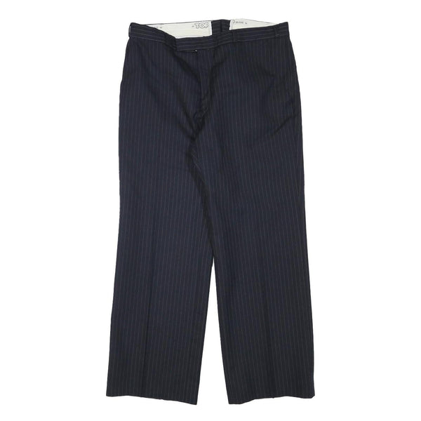 TOP MAN Mens Wool Blend Navy Regular Straight Trousers W31 L26 Pinstripe Zip