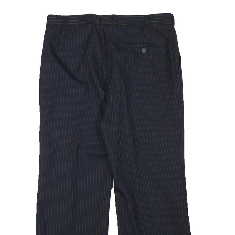 TOP MAN Mens Wool Blend Navy Regular Straight Trousers W31 L26 Pinstripe Zip