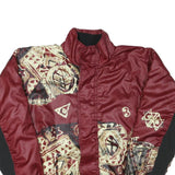 Mens Burgundy & Black Abstract Pattern Zip Jacket L Polyester Blend Casual Cool