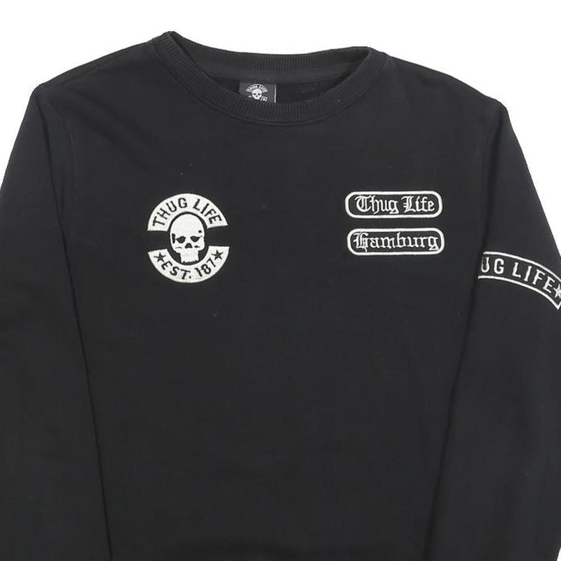 THUG LIFE Mens Black Crew Neck S Skull Print Cotton Blend Sweatshirt