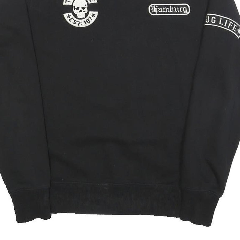 THUG LIFE Mens Black Crew Neck S Skull Print Cotton Blend Sweatshirt