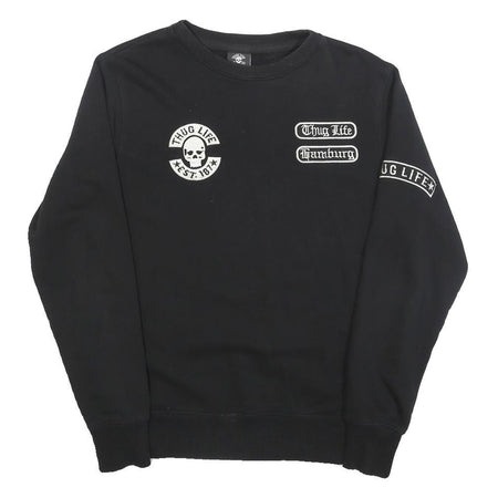 THUG LIFE Mens Black Crew Neck S Skull Print Cotton Blend Sweatshirt