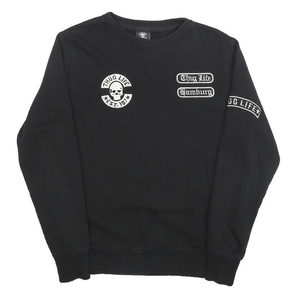 THUG LIFE Mens Black Crew Neck S Skull Print Cotton Blend Sweatshirt