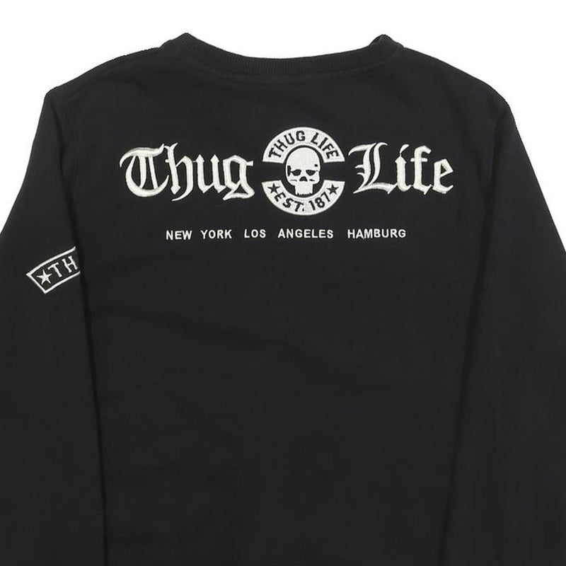 THUG LIFE Mens Black Crew Neck S Skull Print Cotton Blend Sweatshirt