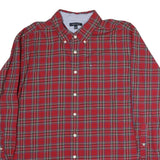 TOMMY HILFIGER Mens Red Check Shirt 2XL Cotton Long Sleeve Button Down
