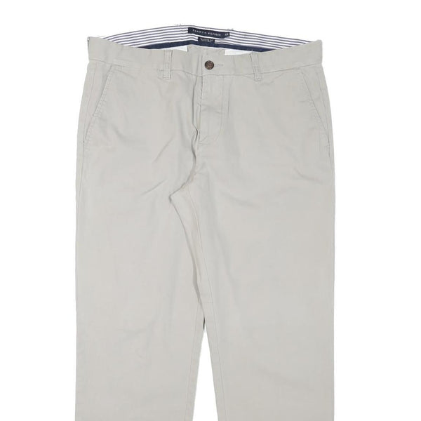TOMMY HILFIGER Mens Regular Beige Cotton Blend Trousers W34 L30 Classic Zip