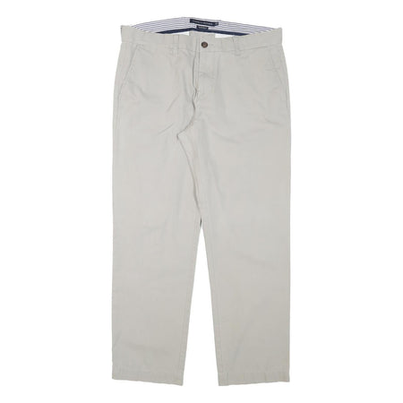 TOMMY HILFIGER Mens Regular Beige Cotton Blend Trousers W34 L30 Classic Zip