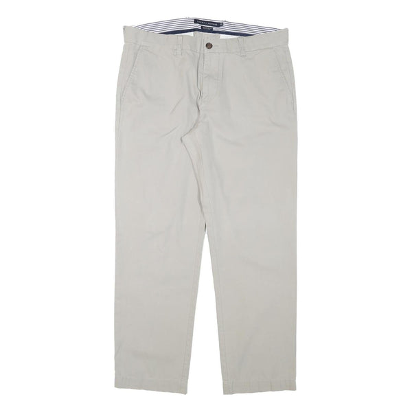 TOMMY HILFIGER Mens Regular Beige Cotton Blend Trousers W34 L30 Classic Zip
