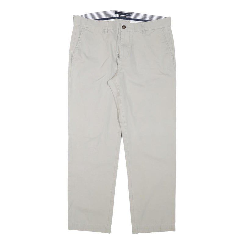 TOMMY HILFIGER Mens Regular Beige Cotton Blend Trousers W34 L30 Classic Zip