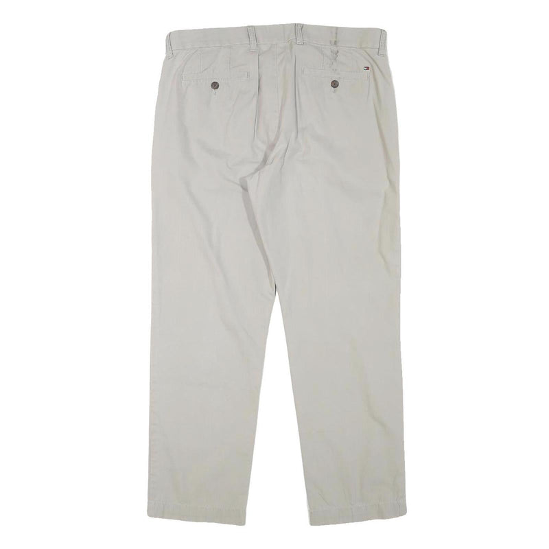 TOMMY HILFIGER Mens Regular Beige Cotton Blend Trousers W34 L30 Classic Zip