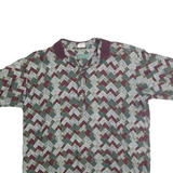MICHAEL THOMAS Mens Burgundy Green & Cream Geometric Print Short Sleeve XL Polo