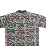MICHAEL THOMAS Mens Burgundy Green & Cream Geometric Print Short Sleeve XL Polo