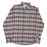 Mens Red & Grey Check Cotton Shirt L Button-Down Collar Long Sleeve Casual