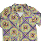 MYSTERY LAND Mens Purple Printed Classic Shirt Short Sleeve Button Collar L